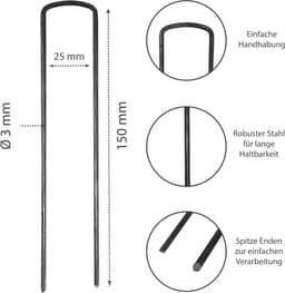 50x Grondankers U-Vorm 150mm - Verzinkte Tuinharingen voor Folie, Worteldoek en Slangen — thumbnail 3