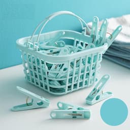 30 plastic wasknijpers - Inclusief handig ophangmandje - Plastic wasknijpers - Blauw - Geschikt voor thuis, keuken, kledingkast en badkamer — thumbnail 4
