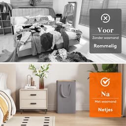 Wasmand Smal - Wasverzamelaar Opvouwbaar - Ruimtebesparend Opbergen - Stevig Metalen Frame - 50 Liter 41x22x55cm - Grijs — thumbnail 5