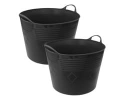 Excellent Houseware Flexibele wasmand - 2x - zwart - 40 liter - kunststof - 50 x 45 cm - met handvatten