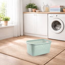 Excellent Houseware Wasmand - 35 liter - rotan - lichtgroen - kunststof - 53 x 36 x 26 cm — thumbnail 2