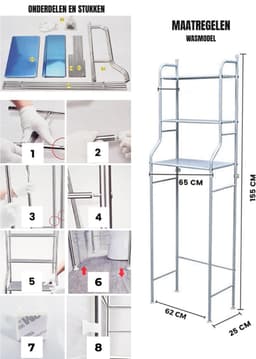 DnA® Wasmachine Ombouw - Wasmachine Kast - Wasmachine Meubel - Zilver - 25cm x 65cm x 160cm — thumbnail 2