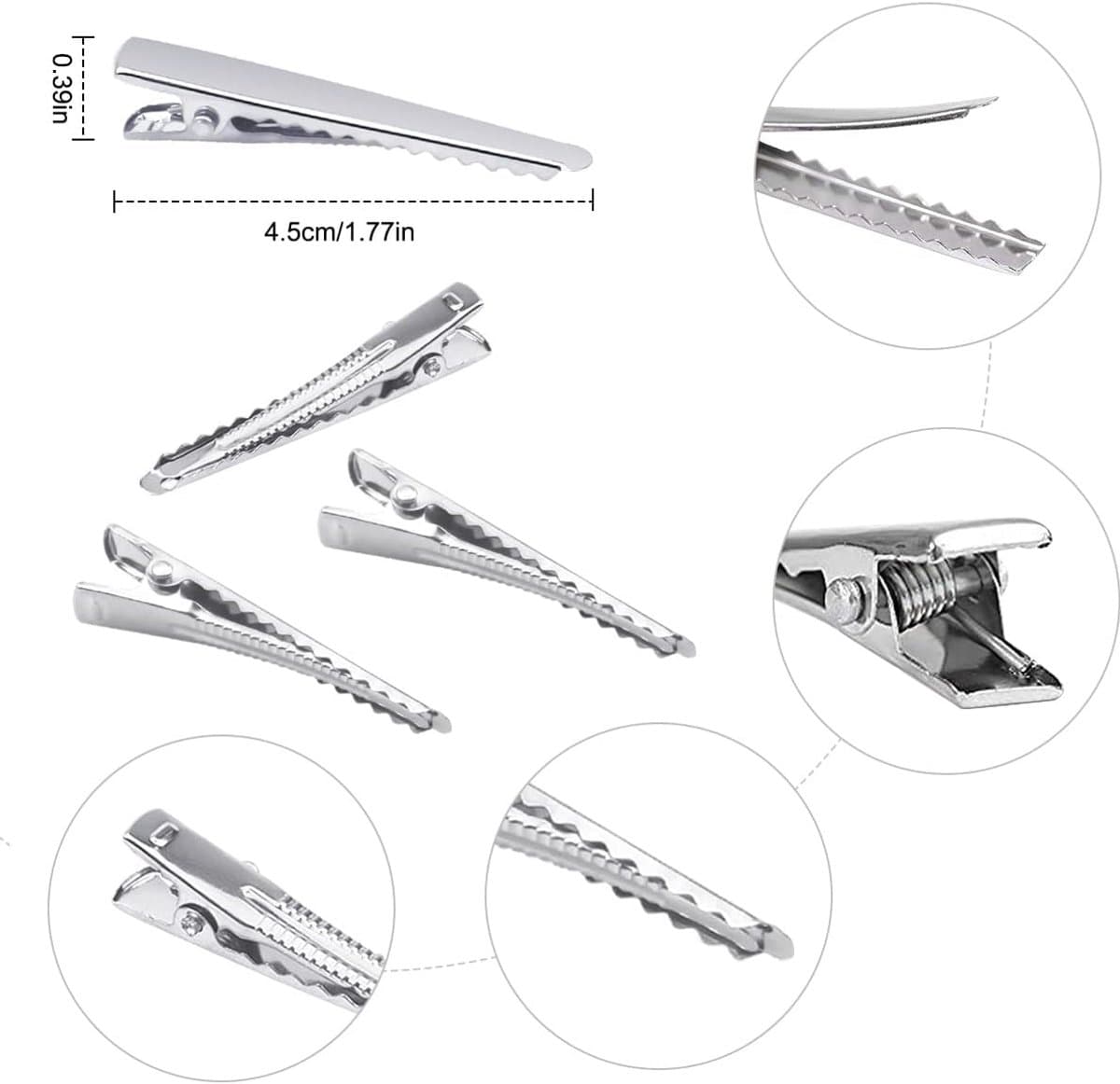 150x Zilveren Haarspeldjes Krokodillenklemmen 4,5 cm - Antislip Metaal voor Kapsels & Knutselen — afbeelding 1