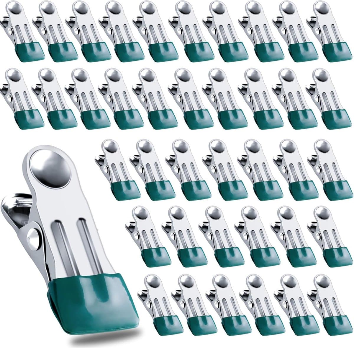 40 stuks clips voor bovengrondse zwembadafdekkingen, roestvrijstalen handdoekklemmen, zwembadklemmen, zware wasknijpers - voor winterafdekkingen, metalen wasknijpers voor strandlakens, wasgoed - donkergroen — afbeelding 1
