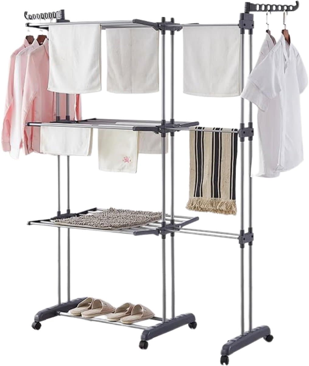 Unyqoos® Ruime en verrijdbare droogtoren met drie niveaus voor al uw wasgoed — afbeelding 1