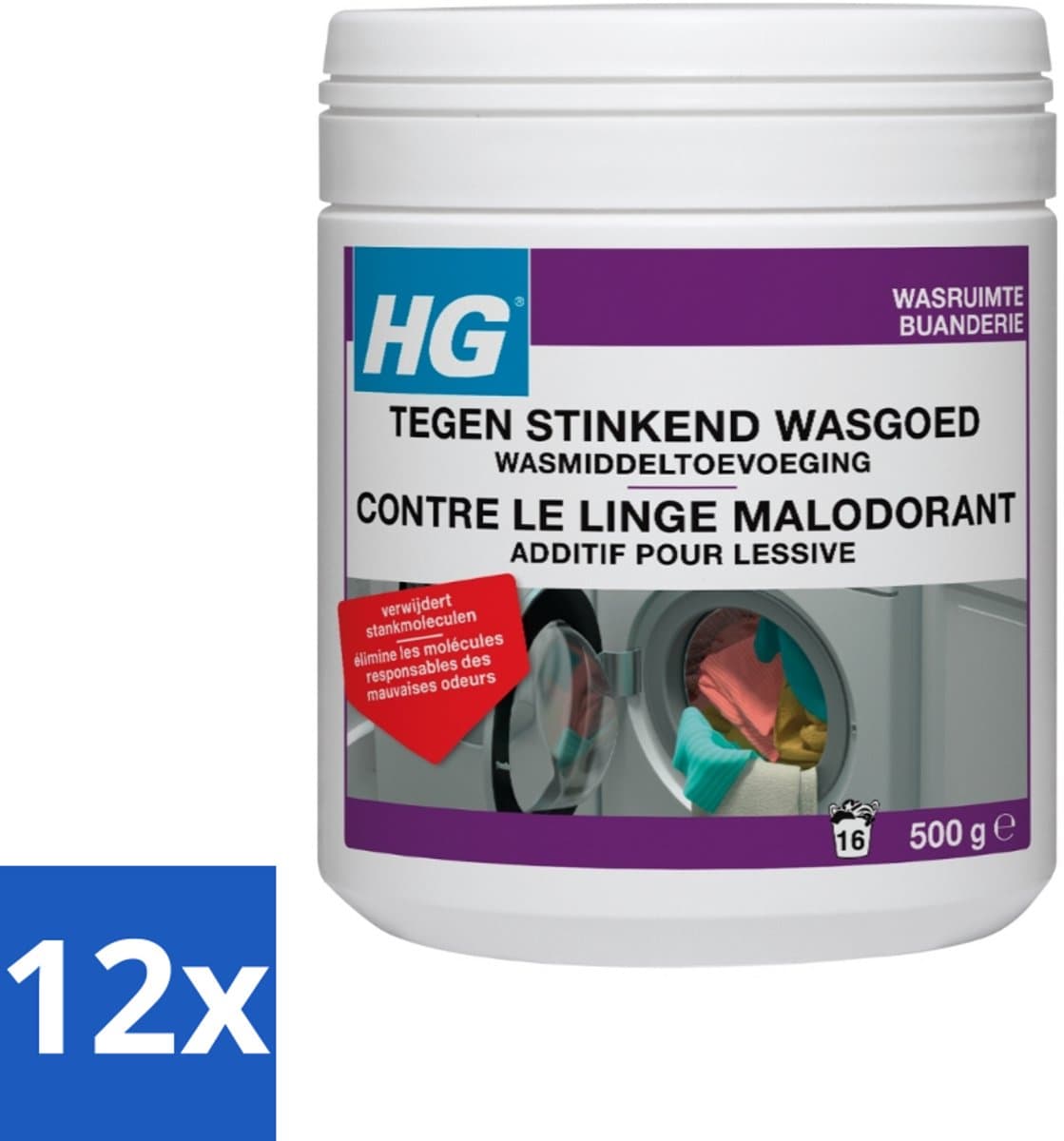 12 x HG Tegen Stinkend Wasgoed Wasmiddeltoevoeging 500 gr - Wasmiddel Tegen Geur - Wasmiddel Voor Stinkende Was - Wasverfrisser - Wasmiddel Toevoeging - Wasgoed Geur Neutraliseren — afbeelding 1