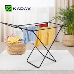 KADAX Droogrek met vleugels, drooglengte 18 m/23 m, luchtstroomdroogrek van gepoedercoat staal, inklapbaar droogrek (zwart/2-vleugels) — thumbnail 5