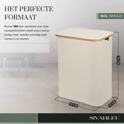 Sivableu Wasmand Beige 3 vakken – Wassorteerder – 160L – 3 uitneembare zakken – Wasmand met Deksel – opvouwbaar - Laundry Basket - Wasbox - Bamboe - Labels — thumbnail 3