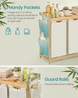 Conway Living® Wasmand 3 vakken – wassorteerder - wasmanden - wasbox - wasmand hout - wasmand - wasmanden bruin - 150 liter - 3 zakken - uitschuifbaar met plank - 94 x 33 x 78 cm — thumbnail 5