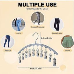 4-stuks Droogrek voor kleding met clips - Antislip droogrek van roestvrij staal - Multifunctioneel droogrek voor baby's - Droogrek voor sokken met meerdere clips - Geschikt voor het ophangen van kleding, opbergen van sokken en panty's - Zwart — thumbnail 2