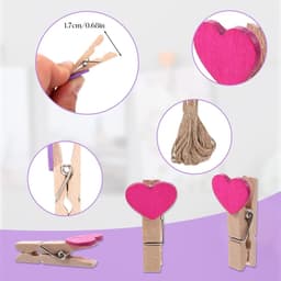 Pack of 50 Kleine Houten Klemmen - Mini Hart Clips met 10 m Jute Touw - Kleurige Kleine Kleding Klemmen - Foto Houder - 3.5 x 0.8 cm - Multifunctionele Mini Clips voor Foto’s en Postkaarten — thumbnail 3