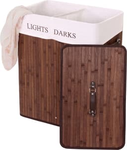 Cosmo Casa Wasmand - Wasbox - Wascontainer - Bamboe - 2 Vakken - Donker Bruin - 63x55x34cm — thumbnail 2