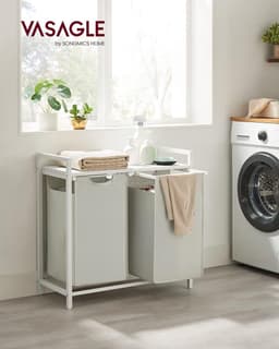 Wasmand 2 vakken – uitschuifbare wassorteerder met plank - 73 x 33 x 72 cm – metaal - Wit — thumbnail 4