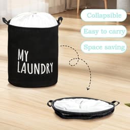 24L Collapsible Laundry Basket with Drawstring and Handle - Waterproof Polyester Cotton Hamper for Laundry, Products, Toys, Bedroom - Set of 2 — thumbnail 5
