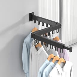 Foldable Wall Mounted Drying Rack with Hooks Strong Clothes Airer Indoor Outdoor Space Saving Drying Racks for Balcony Bathroom Bedroom (Black 3-fold) — thumbnail 1