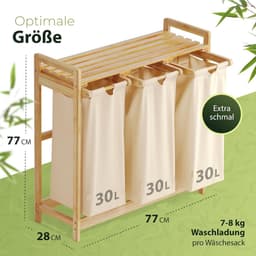 Wasmand 3 Vakken - Wassorteerder -90L-Beige — thumbnail 2