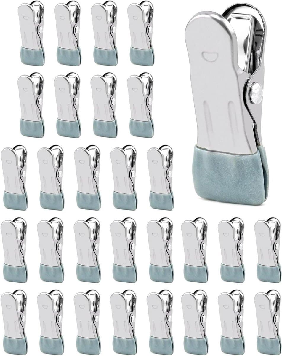 Allecta - Roestvrijstalen wasknijpers - 30 stuks - Antislipclips - Grijs - Voor sokken, schoenen, handdoek, voedselafdichting, foto's — afbeelding 1