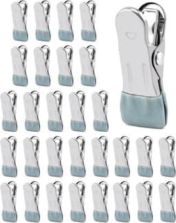 Allecta - Roestvrijstalen wasknijpers - 30 stuks - Antislipclips - Grijs - Voor sokken, schoenen, handdoek, voedselafdichting, foto's — thumbnail 1
