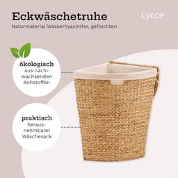 Ruimtebesparende hoek wasmand van waterhyacint met deksel en katoenen waszak — thumbnail 3