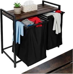 Wasmand - Wassorteerder - 2 Vakken - 92 L - Industrieel Design - Vintage Bruin en Zwart — thumbnail 4