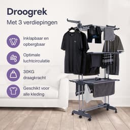 Wasrek Inklapbaar op Wieltjes - Droogmolen - Droogtoren Staand — thumbnail 3
