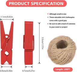 Houten Wasknijpers Set van 100 met Jute Touw voor DIY Creaties en Decoratie — thumbnail 4
