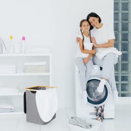 Wasmand - Grote opvouwbare wasbox met deksel 60 liter - Grijs organiser voor badkamer en kleding wasmand — thumbnail 3