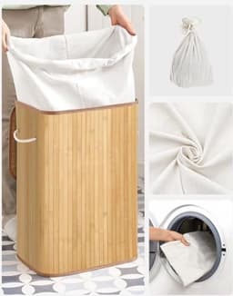 SONGMICS Bamboe Opvouwbare Wasmand met Deksel - 72 L - Beige LCB10Y — thumbnail 3