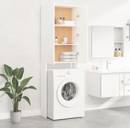 Wasmachine ombouw - Kast - Opbouwmeubel - Verhoger - Wasmachine meubel - Opbergkast - Hout - Wit — thumbnail 2