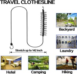 2 stuks draagbare waslijn camping, elastische waslijn, uittrekbaar, reiswaslijn met 12 stuks klemmen en 13 stuks positionering welvingen voor reizen, vakantie, outdoor, camping, slaapzaal — thumbnail 4
