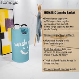 Opvouwbare wasmanden, wasmand met aluminium handvat, grote wasverzamelaar, rijst waszak, waszak, rechts op opbergzakken voor binnen in gebouwen, 43 x 43 x 79 cm, blauw, 115 l — thumbnail 2