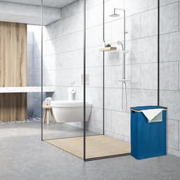 wasbox - met deksel - 105 l - inklapbaar - bamboe - polyester - draagbaar — thumbnail 3