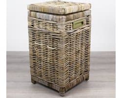 Migo Styling - Kleine Wasmand - Smal - Vierkant - Met deksel - 30-30-55 - Riet - Rotan