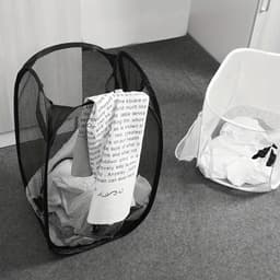 Opvouwbare wasmand wit - pop up wasmand - wasmand voor op reis - wasmand met hengsels - was sorteren met extra opbergvak - waszak opvouwbaar voor onderweg - vakantie wasmand met handvatten — thumbnail 2