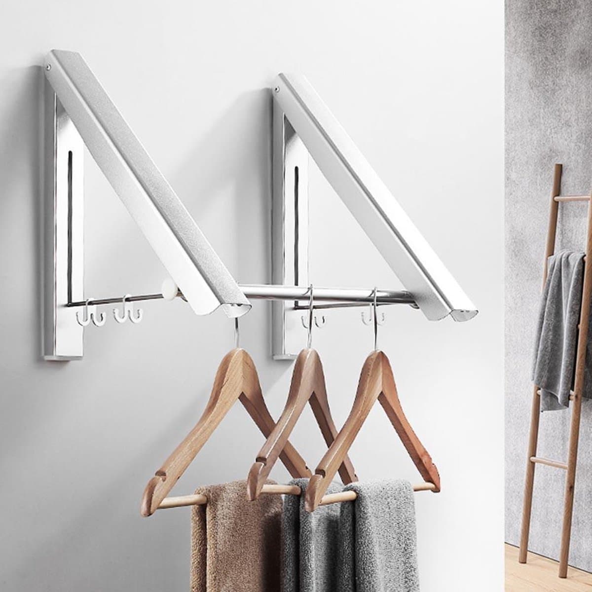Milano Luxurious inklapbaar droogrek – Wasrek hangend – wasrek inklapbaar – wandmontage kledingrek – stevige kledinghaak inklapbaar – lichtgewicht en ruimtebesparend wasrek – zilver - 40.5x33x31 cm — afbeelding 1