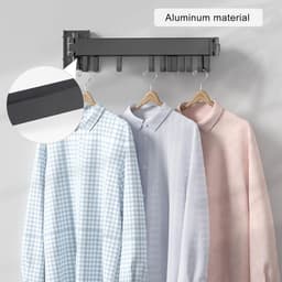 Wandmontage droogrek kledingstang 120 cm uittrekbaar - inklapbaar wasrek met 18 haken - balkon badkamer slaapkamer - 3 vouwarmen — thumbnail 4