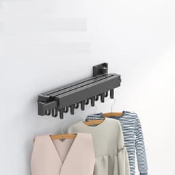Inklapbaar en Uitklapbaar Ruimtebesparend Wasgoed Droogrek - Zwart - Multifunctionele Waslijn Met Muur Bevestiging - Met Haakjes Voor Klerenhangers - Aluminium - Hang U Was Naar Binnen of Naar Buiten - Kan Ook In Klerenkasten Worden Geïnstalleerd — thumbnail 4