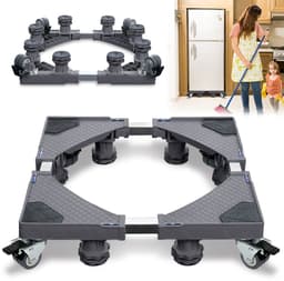 Froadp Onderstel, sokkel met 4 wielen, verstelbare wasmachinesokkel voor koelkast, droger, vriezer, 300 kg (breedte 44-75 cm, hoogte 11-13 cm), grijs — thumbnail 1