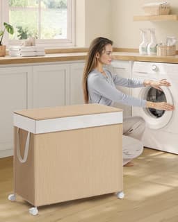 MAZAZU - Wasmand - 3 Compartimenten - 140L Inhoud - Beige en Wit - 66,5x37,5x65 — thumbnail 3