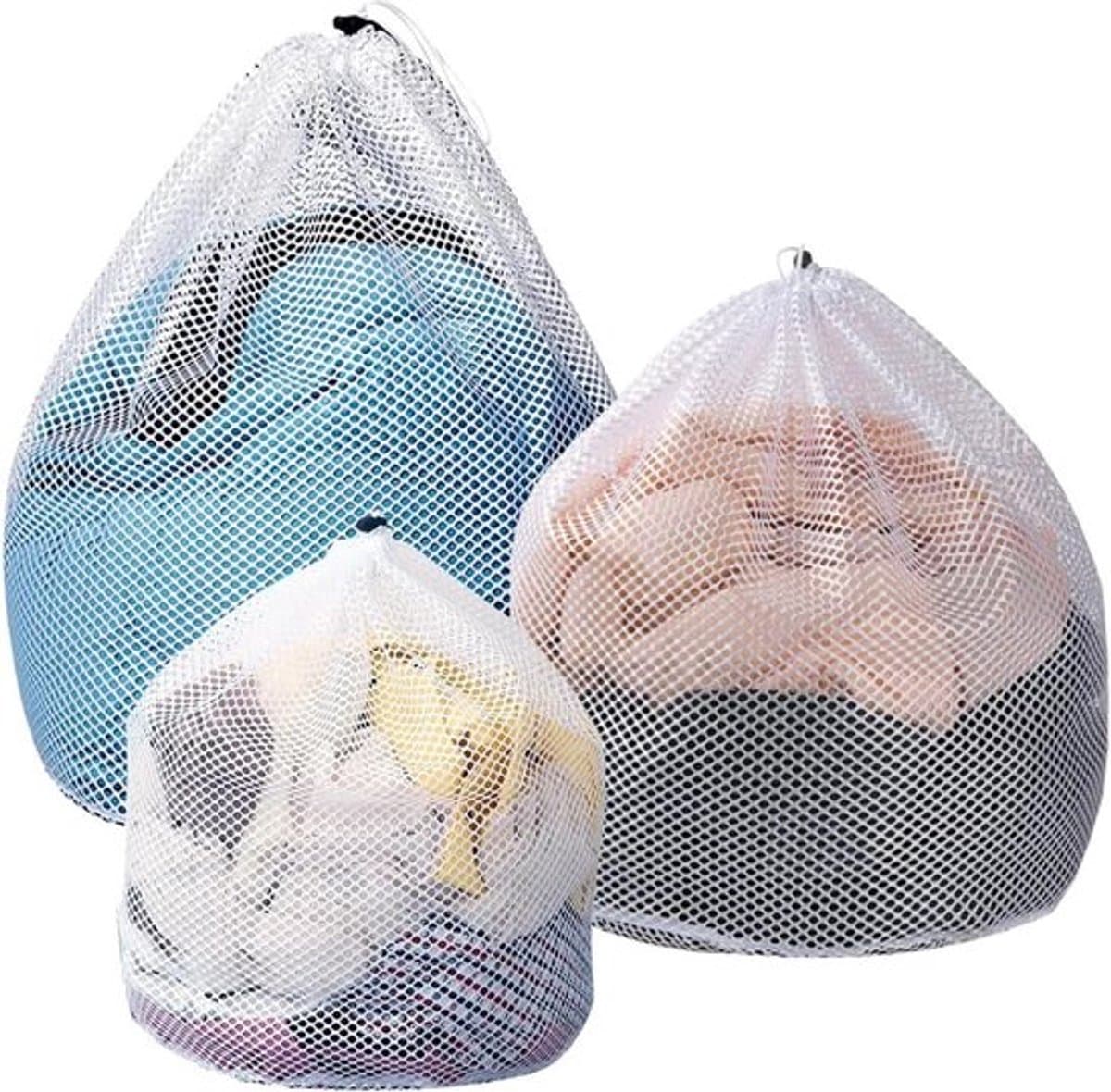 3 Stuks Herbruikbare Waszakken - Groot Mesh Wasnet met Koordstopper - Jassen Shirts Lakens en Dekbedovertrekken . — afbeelding 1
