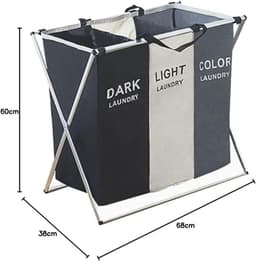 PolkaHome Opvouwbare wasmand met 3 compartimenten – met duurzame waterafstotende Oxford-stoffen zakken. Voorzien van een stevig aluminium frame. voor het sorteren van donkere, lichte en gekleurde was. Geschikt voor thuisgebruik en studentenkamers — thumbnail 3