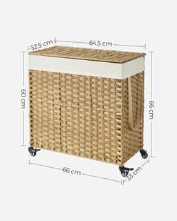 Handgeweven wasmand 140 l rotan-imitatie 3-delig afneembare zak deksel handgrepen eenvoudige montage woonkamer badkamer 66 x 33 x 60 cm houtkleur LCB363N01 — thumbnail 5