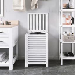 Dubbele wasmand met deksel 120L bamboe - wasmand met verwijderbare binnenzak - 2-delige kledingverdeler - Wassorteerder voor wasruimte - badkamer - slaapkamer (wit) wassorteerder — thumbnail 4