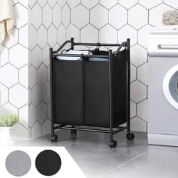 Wassorteerder op wielen met 2 vakken en afneembare zakken - 90 liter capaciteit - zwart. — thumbnail 4