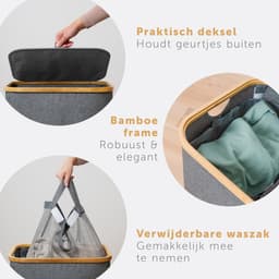 Blumtal Wasmand 140L - Wasmand met 2 uitneembare waszakkken - Wasmand met 2 vakken - Smalle wasmand - Flesverzamelaar - Wasmand met deksel - Grijs — thumbnail 4