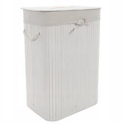 Bamboe wasmand wit met deksel en handvat, 72L — thumbnail 2