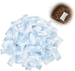 100 zakjes van silica voor levensmiddelen, 1 g, vochtabsorberend, vochtbestendig, voor levensmiddelen/sieraden/elektronica/leer, veilig papier, niet giftig, duurzaam — thumbnail 1