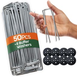 Grondankers, grondanker 50 stuks + 8 sluitringen inbegrepen, 150 mm lang, 25 mm breed, Ø 3 mm, voor tuin, mulch en kunstgras, van metaal, verzinkt, camping, reizen, staal — thumbnail 1