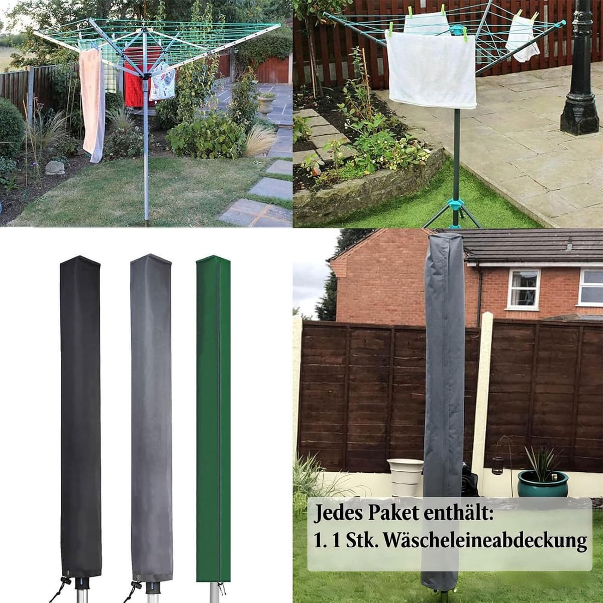 SnelShoppen - Waterdichte Roterende Waslijn Cover 180cm - Winddichte Bescherming voor Tuin, Terras en Balkon - Groen met Rits — afbeelding 1