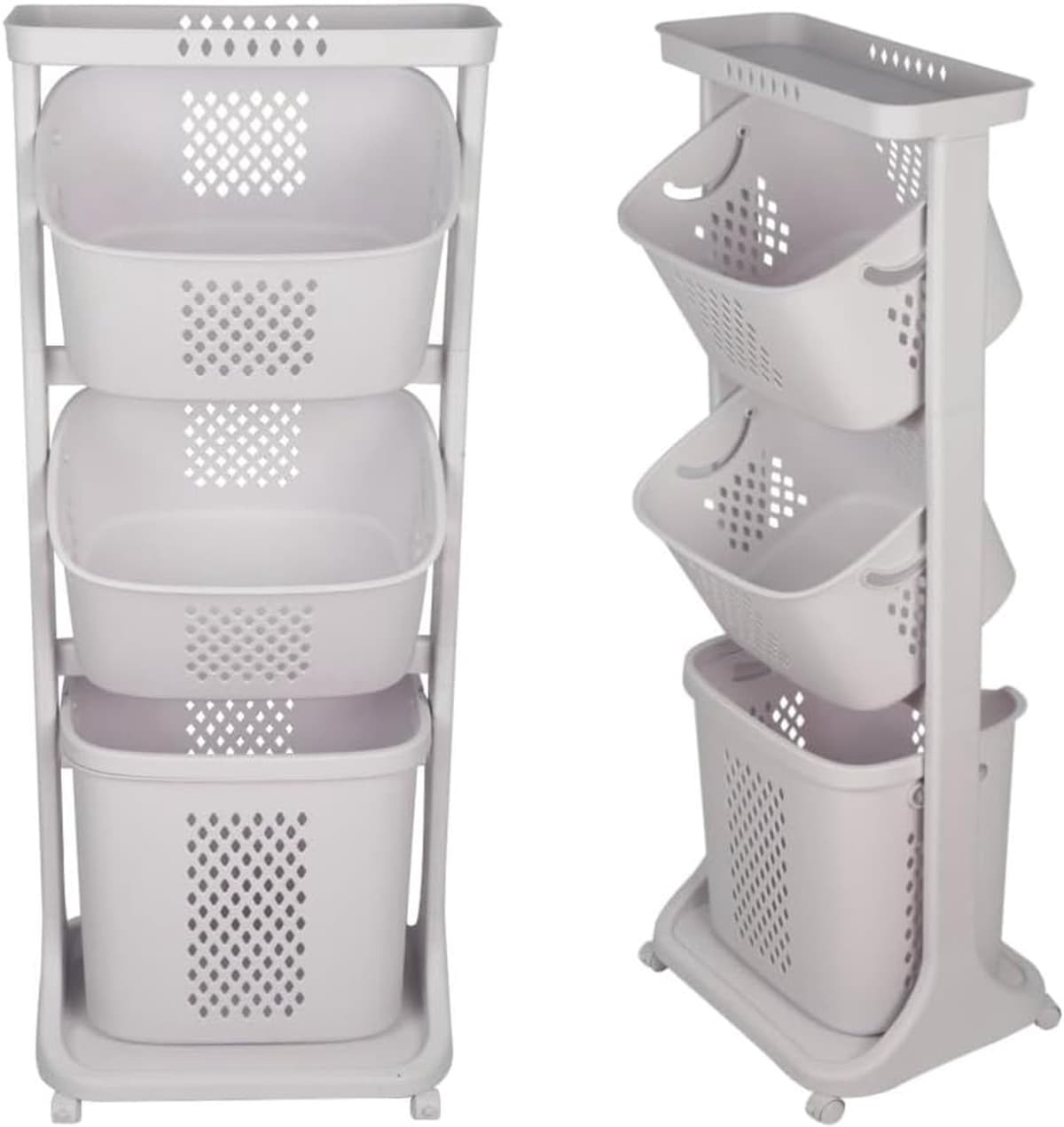 Wasmand met 3 vakken, rek voor wasmand, bamboe voor sorteren, vuile was, 2 bakken, wasmand, vuile wasmand — afbeelding 1
